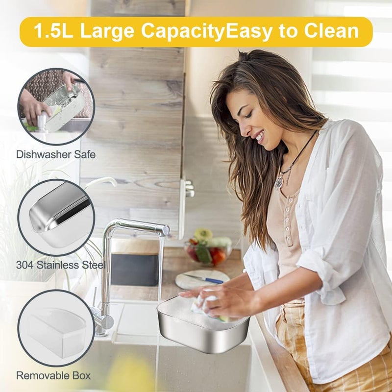 FVW [ 2025 Upgrade]Electric Lunch Box 1.5L Food Heater, Portable 60W Food Warmer for Car and Home, with Detachable 304 Stainless Steel Container Fork and Spoon - Image 3